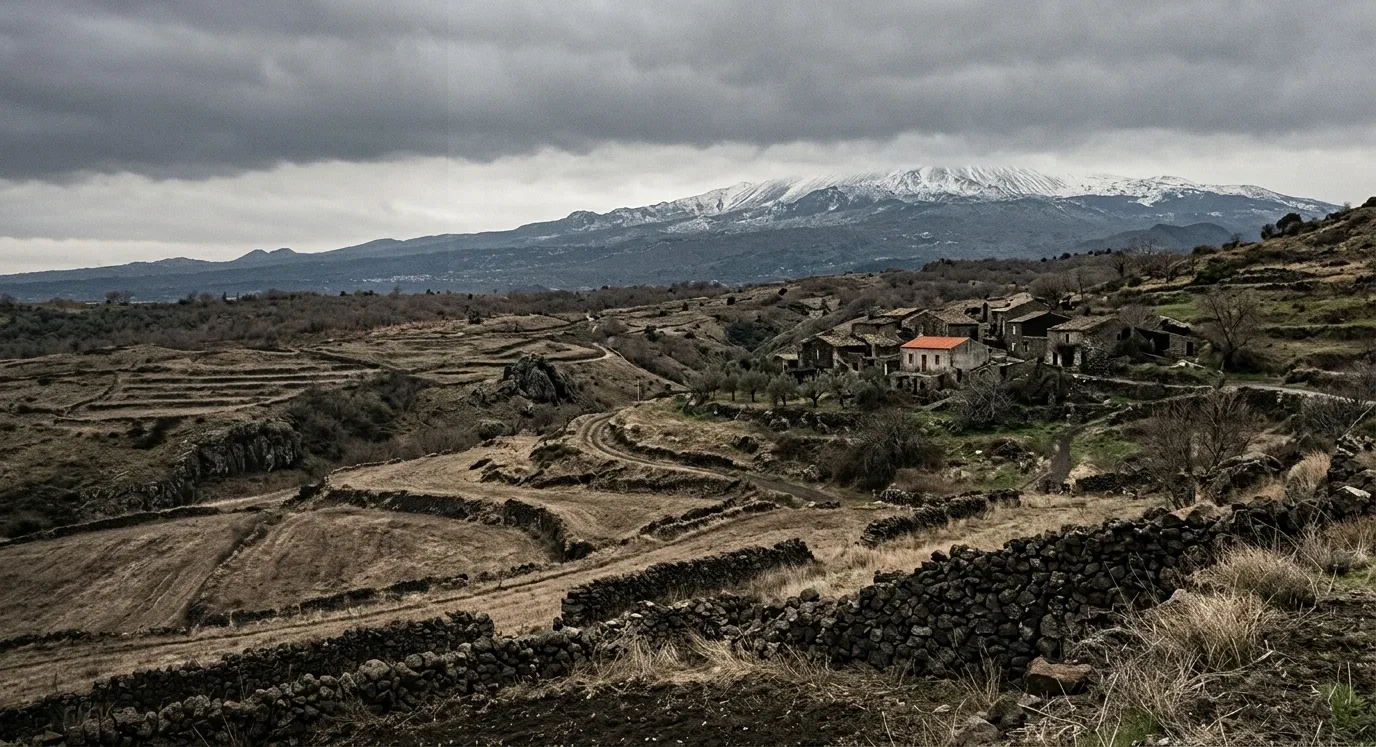 Panorama dell'entroterra siciliano con l'Etna sullo sfondo