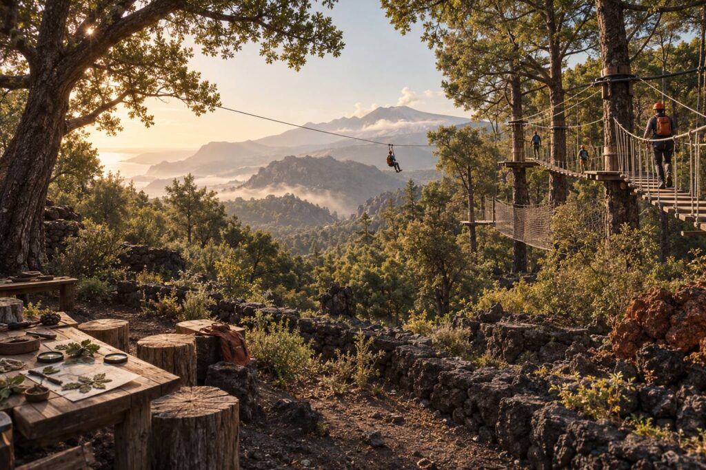 Illustration éditoriale du sujet : Esplora l'Emozione al Parco Avventura delle Madonie